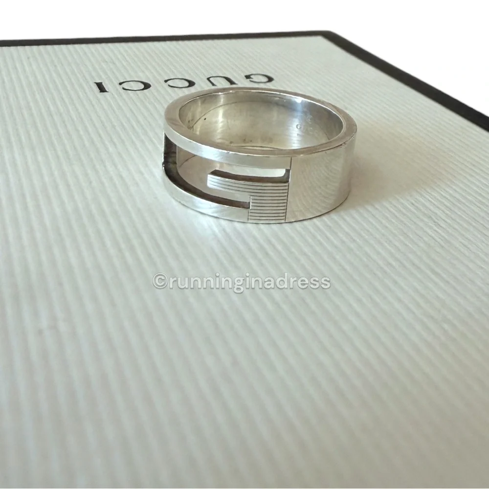 Authentic Gucci G Logo Cut-Out Ring Sterling Silver 925 Vintage Band Size 21 9.5